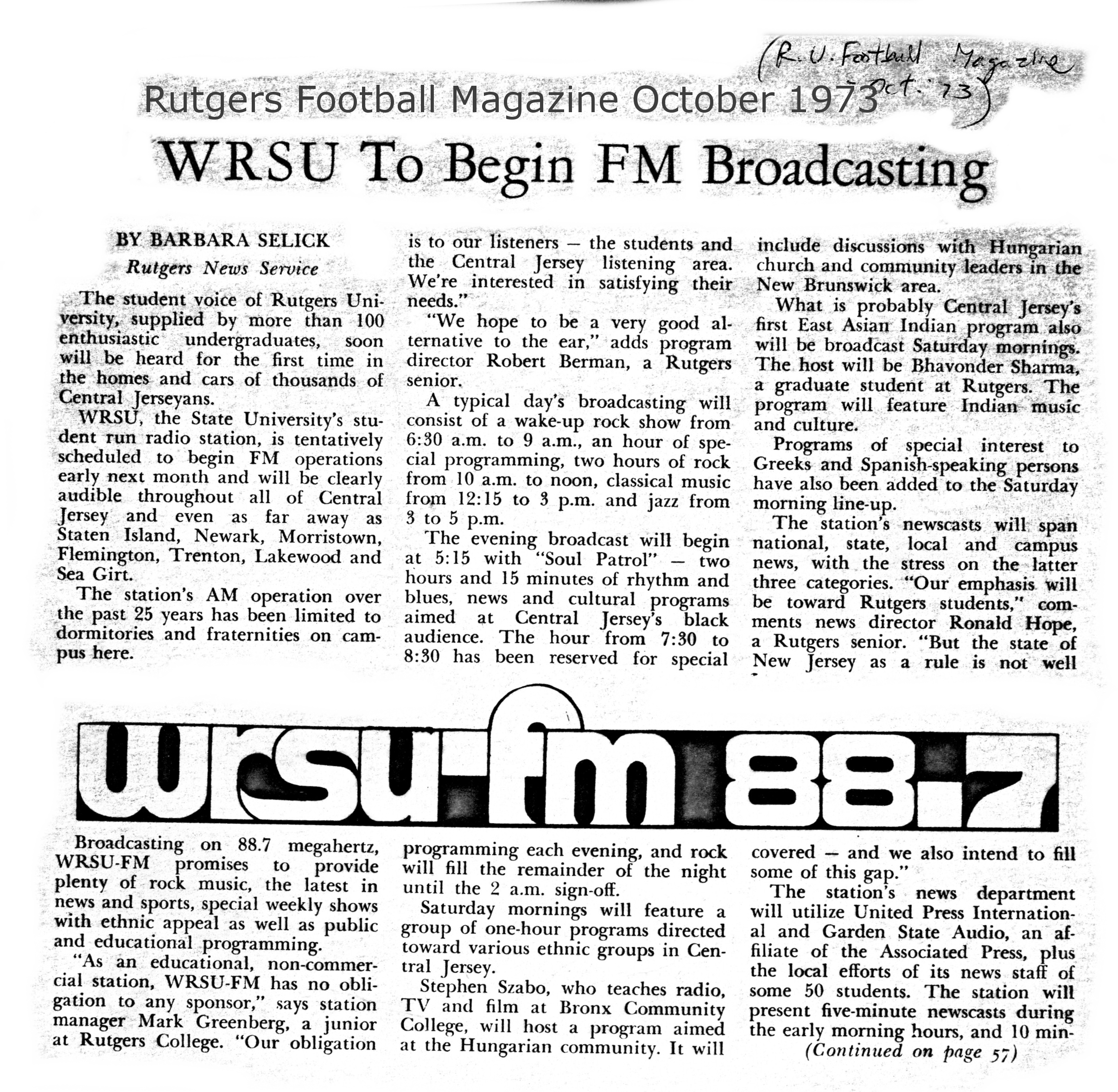 1973 - FM is coming along - Rutgers Football Magazine