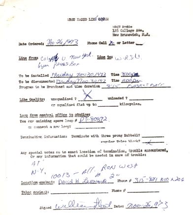 1973 Random Radio Line Order for Colgate at 8 pm