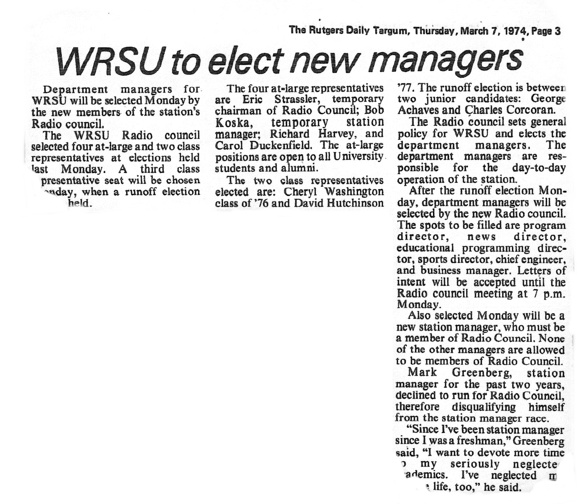 1974 - The 2nd Set of FM Managers take office