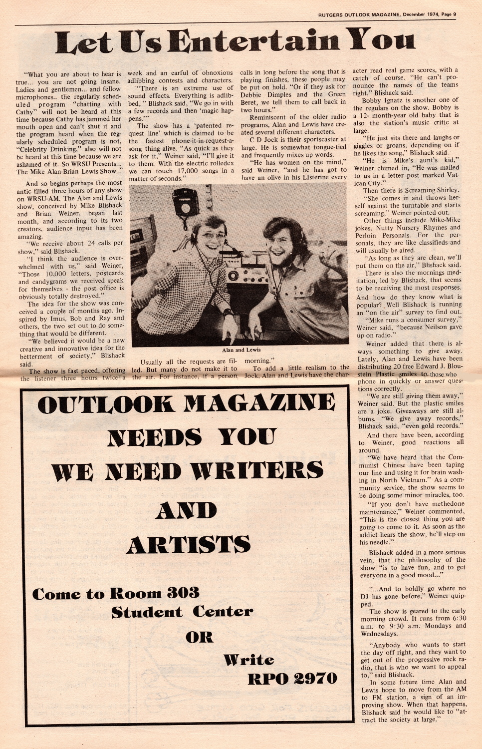 1974 - Alan and Lewis - Rutgers Outlook Magazine