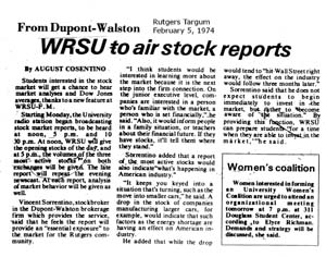 1974 - Stock Report - From Russ Lacondro of E F Hutton New Brunswick Office