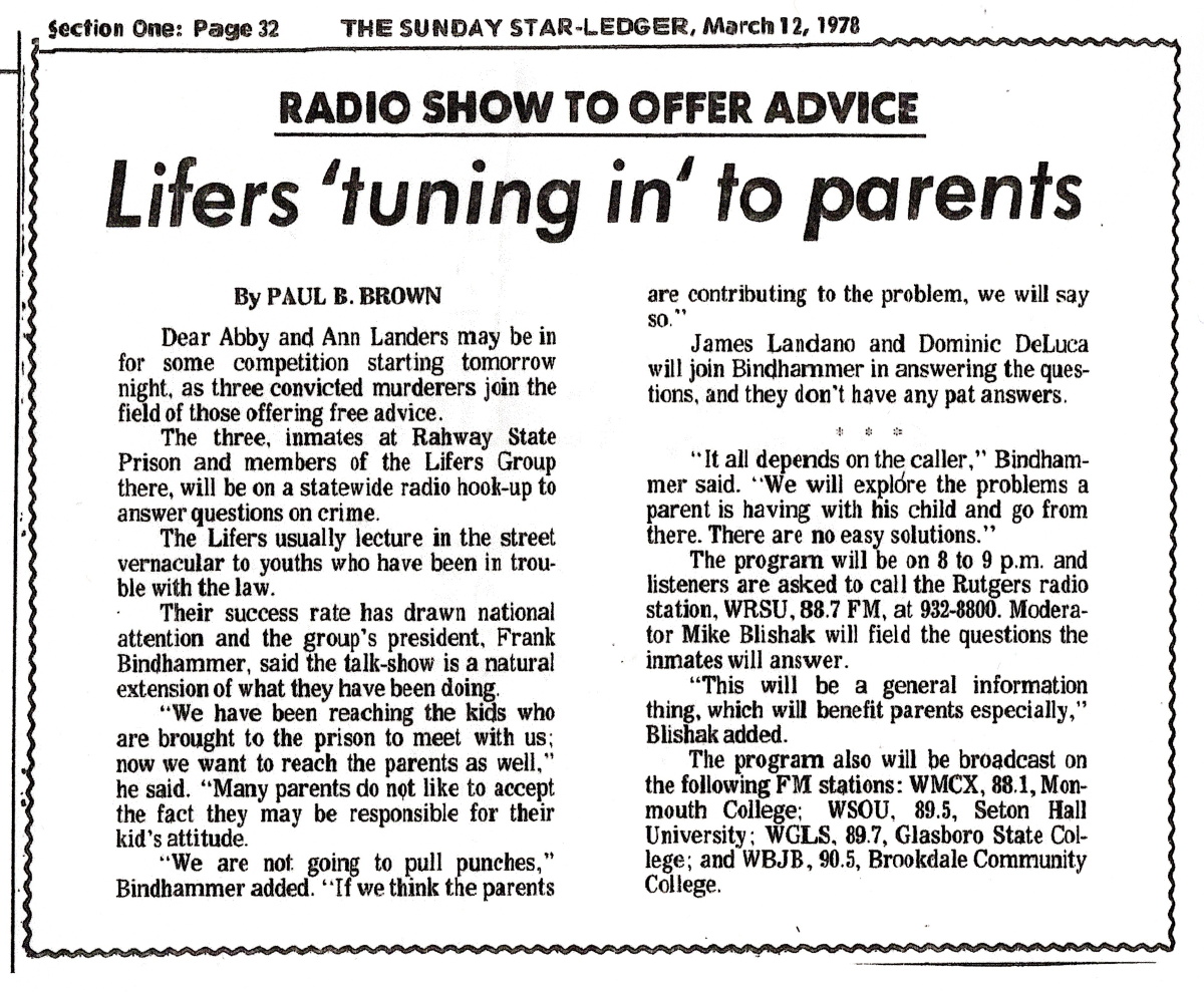1978 Notice in the Star Ledger for the State Wide Lifers Group Call in - This pushed WRSU Technical Capabilities to the limit
