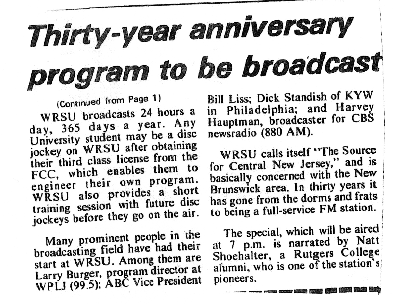 1978 Targum Notice concerning 30 Years on the Banks Program - Continued from page 1