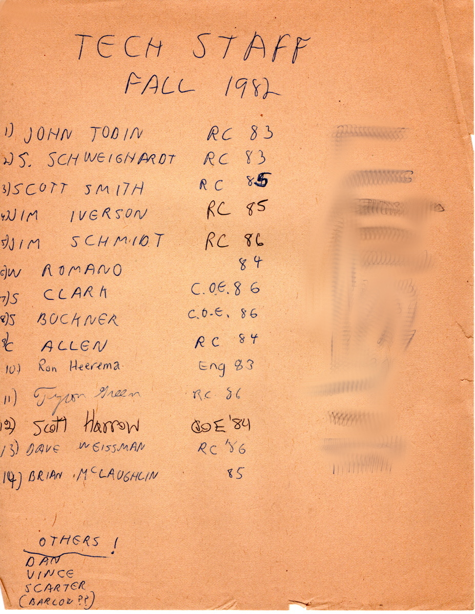 1982 - Another list of the tech staff. Found in the dark reaches of tech.