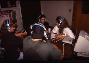 1987 WRSU Orientation Slide Show<br/>Production Team in Studio A<br>Slide #25