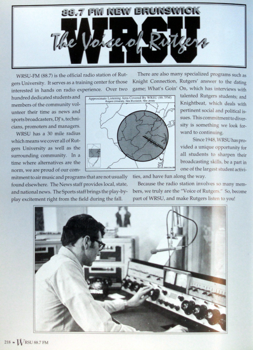 WRSU in the 1996 Yearbook - The picture on the bottom is from the EARLY seventies. Not 1996. Note the dual cart racks.
