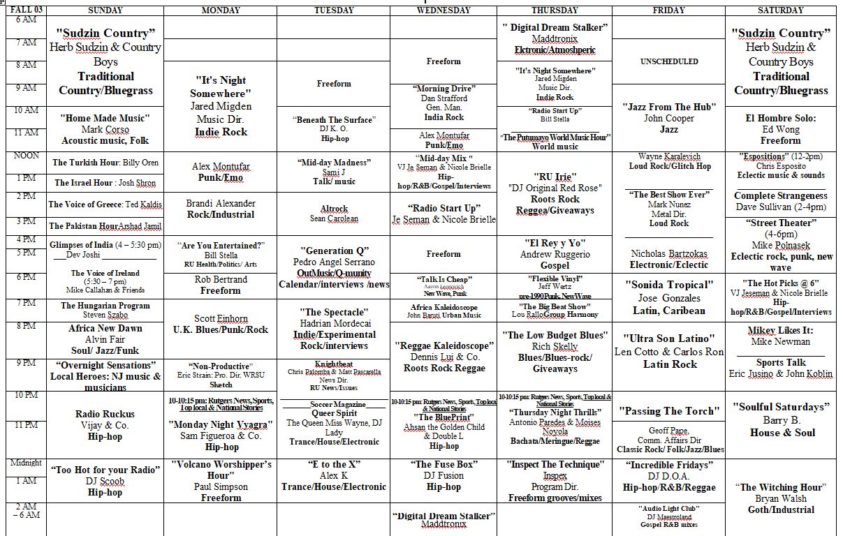 2003 Fall Schedule