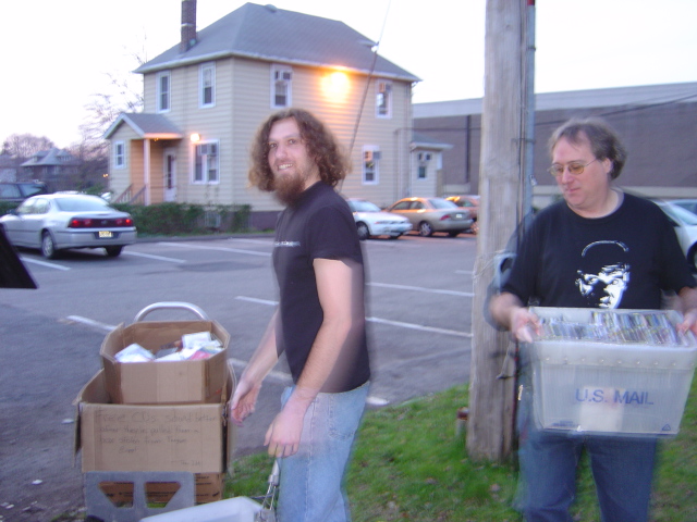 Jared Miden and Geoffe Pape cleaning out the record library
