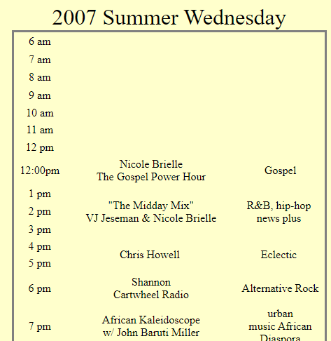 Wednesday Summer 2007