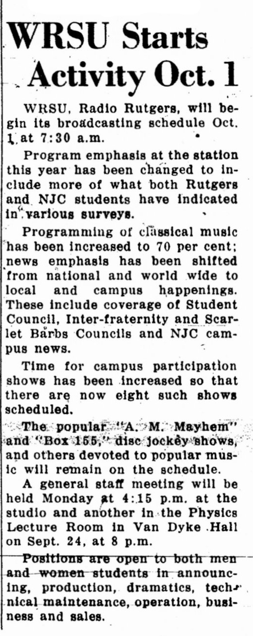 1955 - Another year starts at Rutgers...