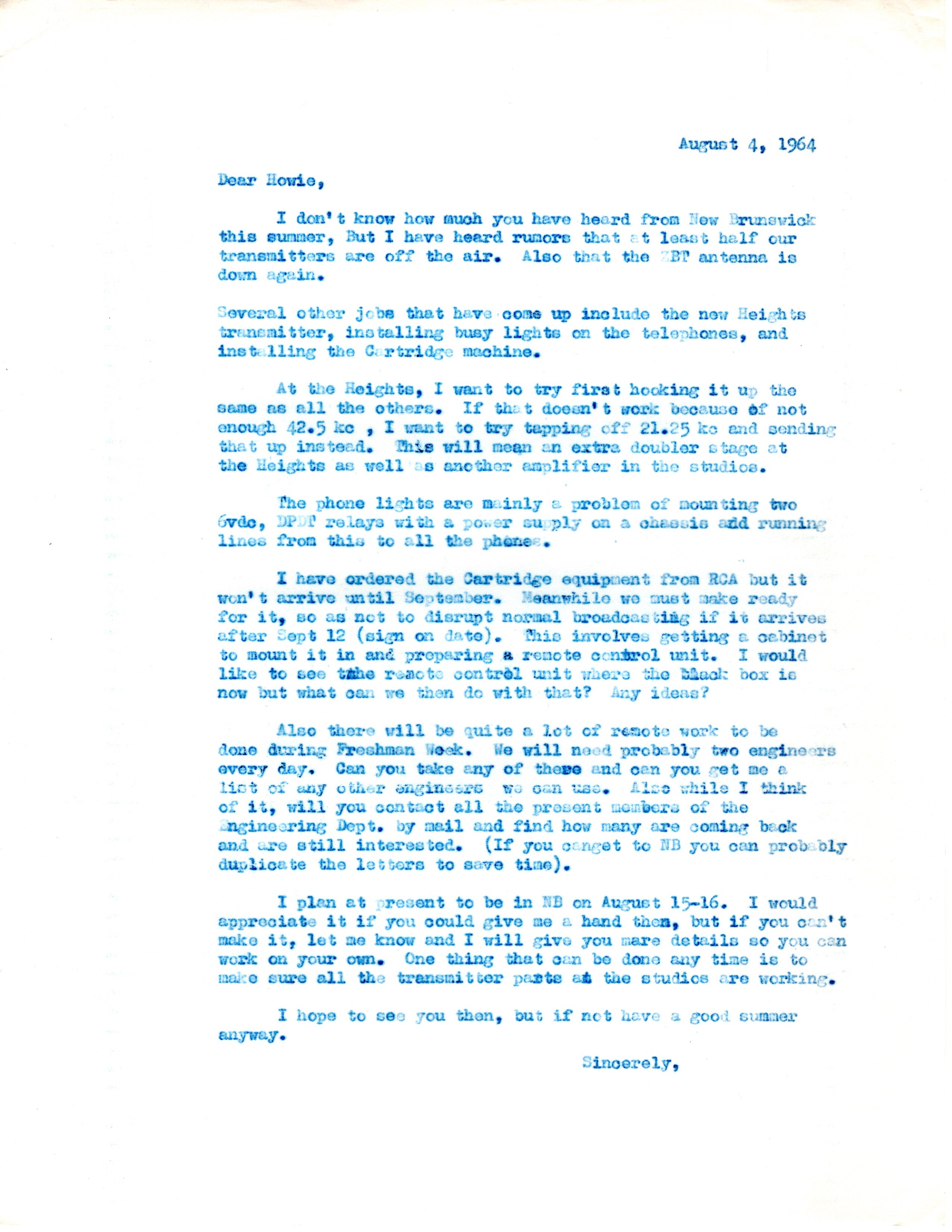 1964 - Notes on keeping the equipment running.