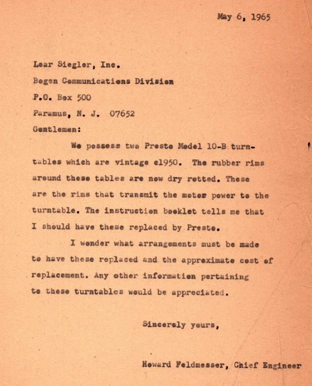 1965 - Ordering Turntables and Microphones - It was always a big deal to get new stuff.