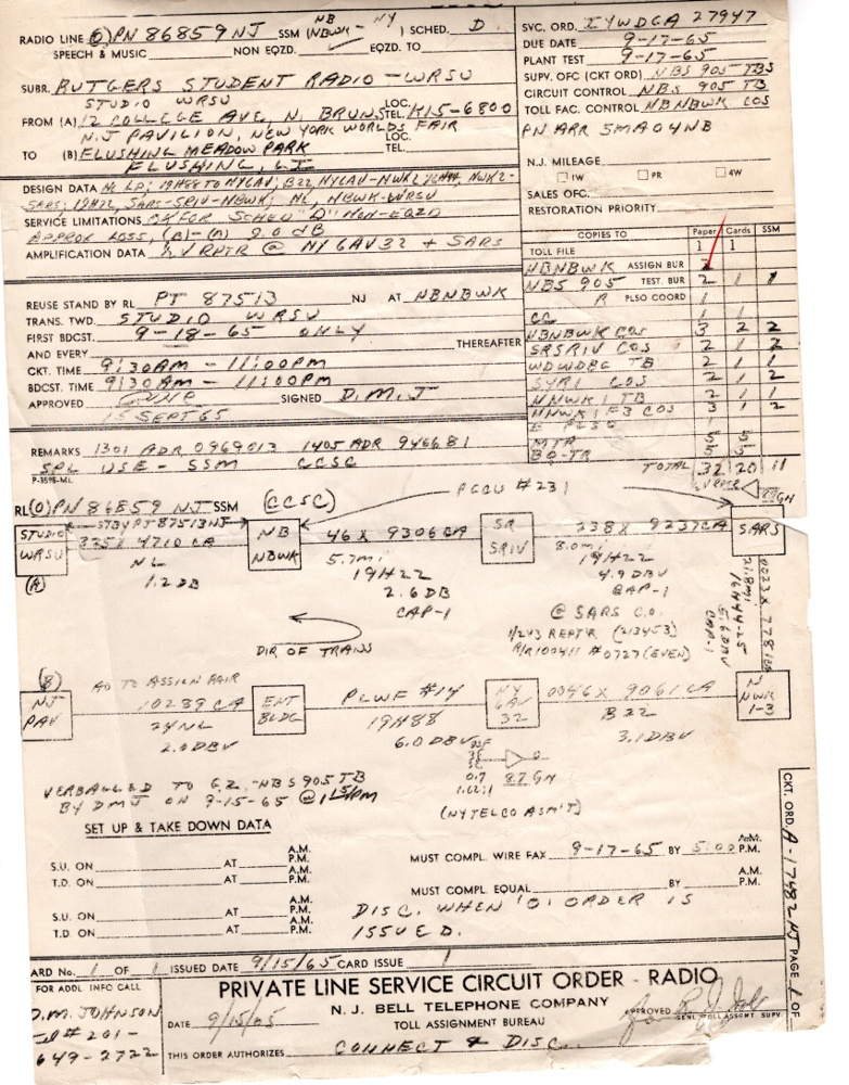 1966-The Phone company order for the Radio Line for the Worlds Fair.