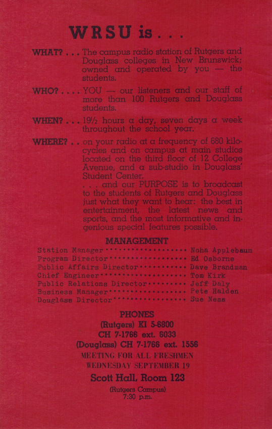 1967 WRSU Welcome Package - Page 2</br>Supplied by Richard Harvey ^74