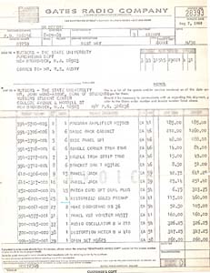 1969 Packing Slip for the AM/Production Executive Console.