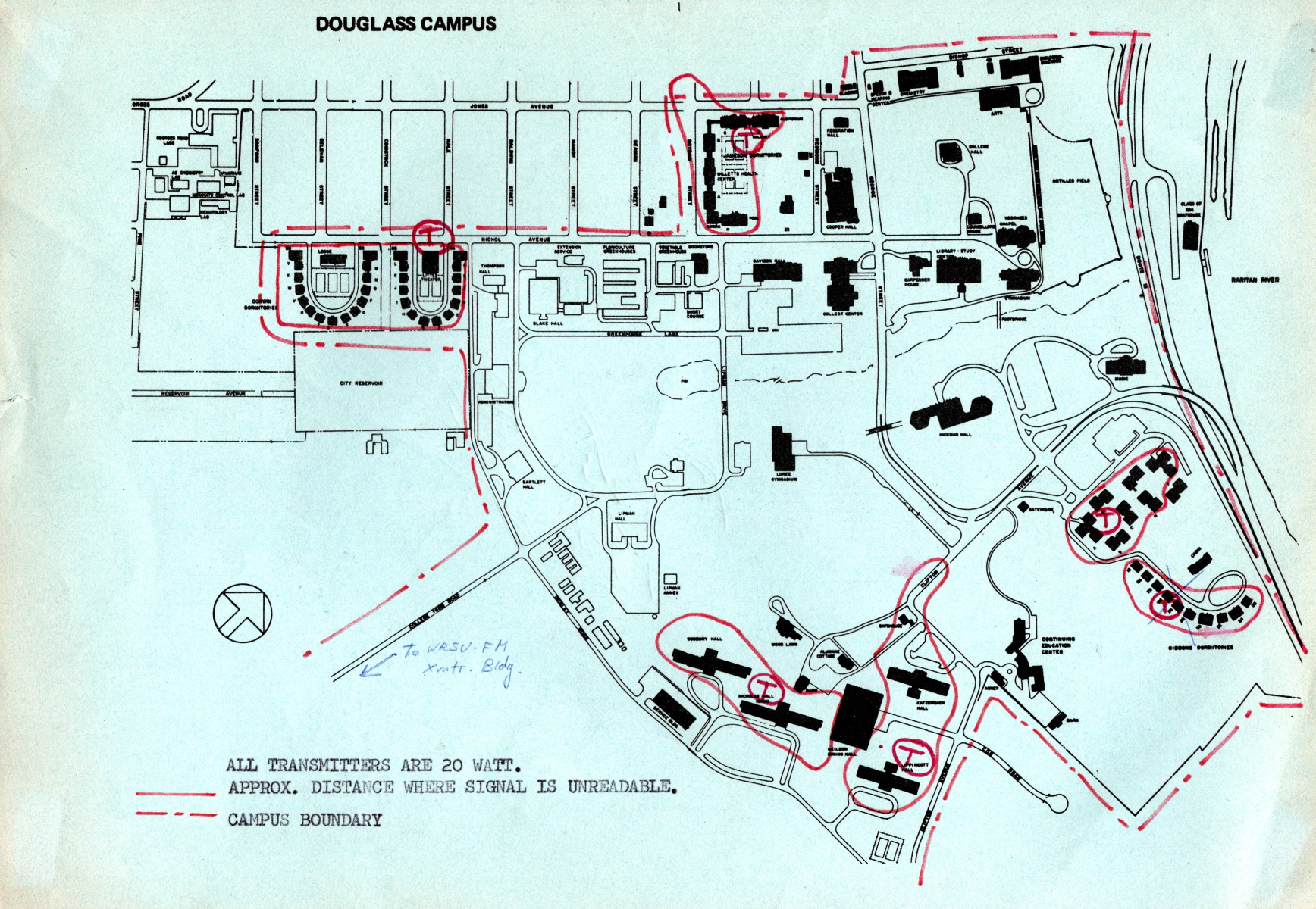 1975 A map of the WRSU-AM coverage at Douglass College