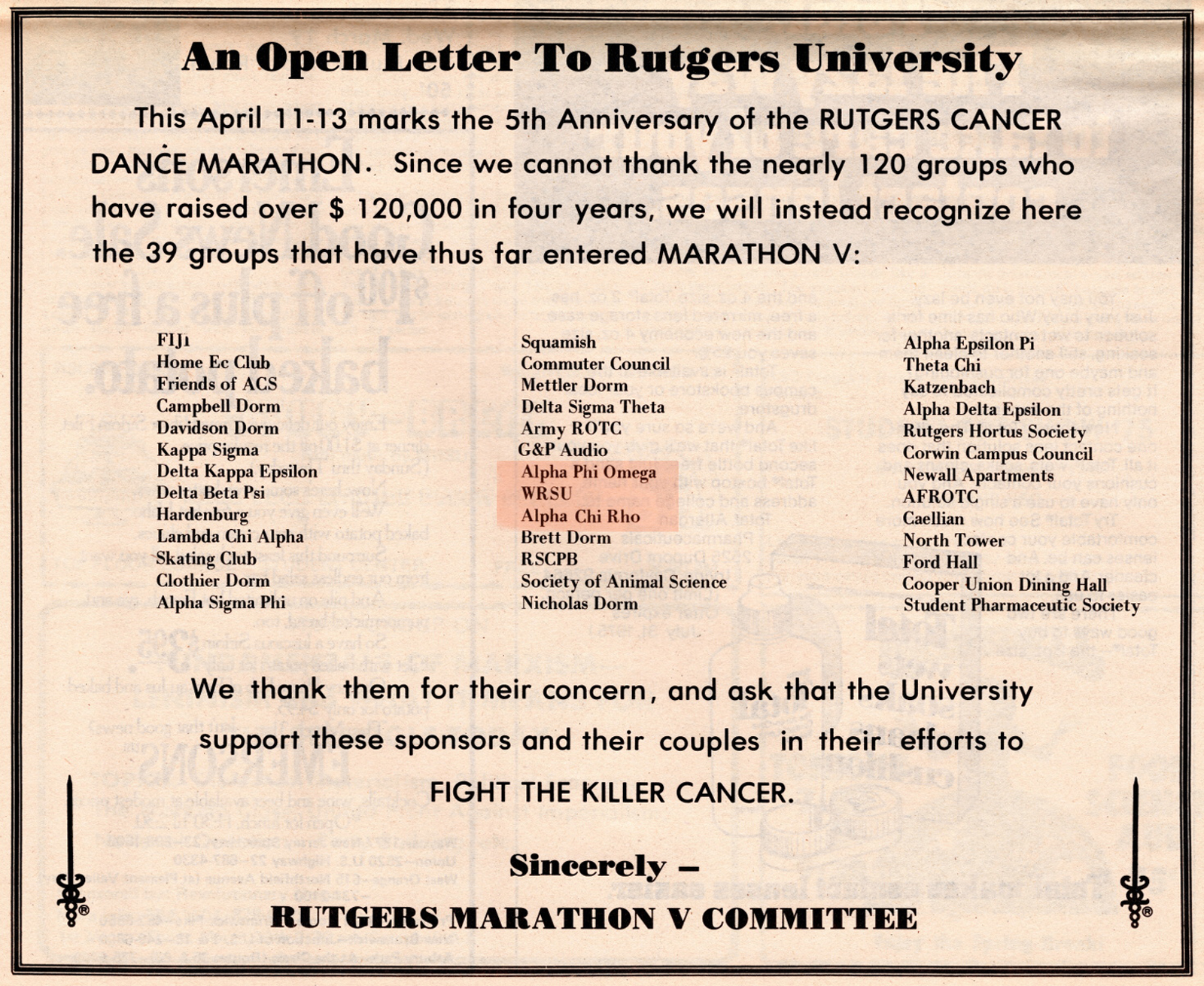 1975 WRSU participated in the Cancer Marathon and Covered live for all three days