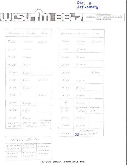 1976 The News Schedule and general View of the Music/Specials