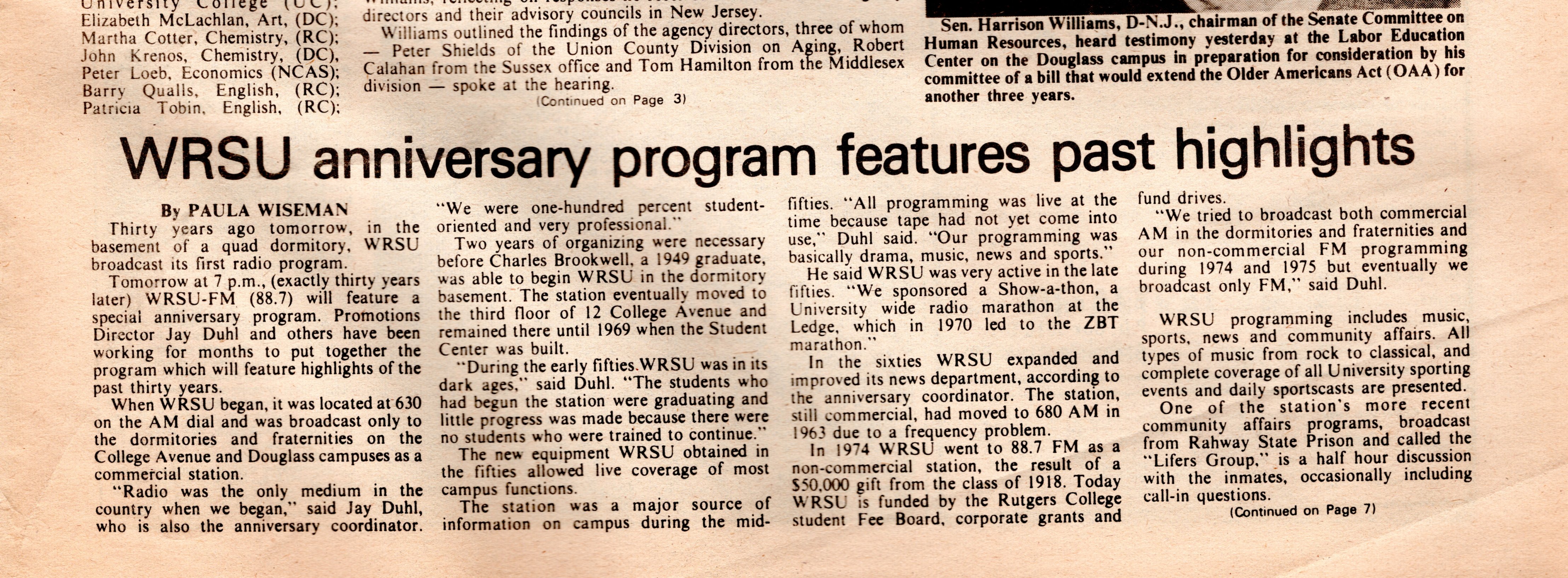 Targum - April 25 1978 <br/>Press Notice: WRSU 30 Year Anniversary - Page 1