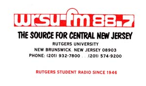 WRSU-FM business card - Notice the North Jersey Phone number. The staff never did understand it.