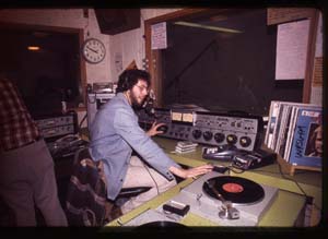 Former GM Mitch Hymowitz in FM - Notice the Scully Tape Machine on the left<br/>The small stack of records on the right was the ENTIRE Playlist.