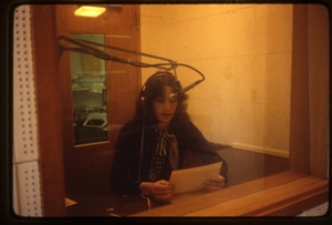 1978 WRSU Orientation Slide Show<br/>Maria Dandola in Announce Booth 1<br>Slide #03