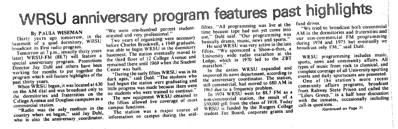 1978 Targum Notice concerning 30 Years on the Banks Program - Front Page