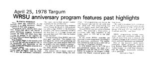 1978 - 30 Years on the Banks - Anniversary Program - So Far has not be duplicated on documenting WRSU History to that point.