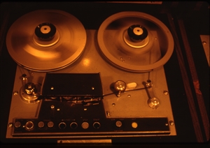 1987 WRSU Orientation Slide Show<br/>Spinning Scully Analog Tape<br>Slide #11