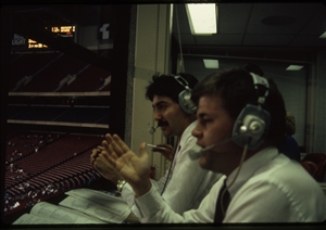 1987 WRSU Orientation Slide Show<br/>Broadcasting the game<br>Slide #13