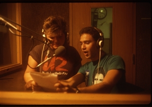 1987 WRSU Orientation Slide Show<br/>Production Team doing a skit<br>Slide #24