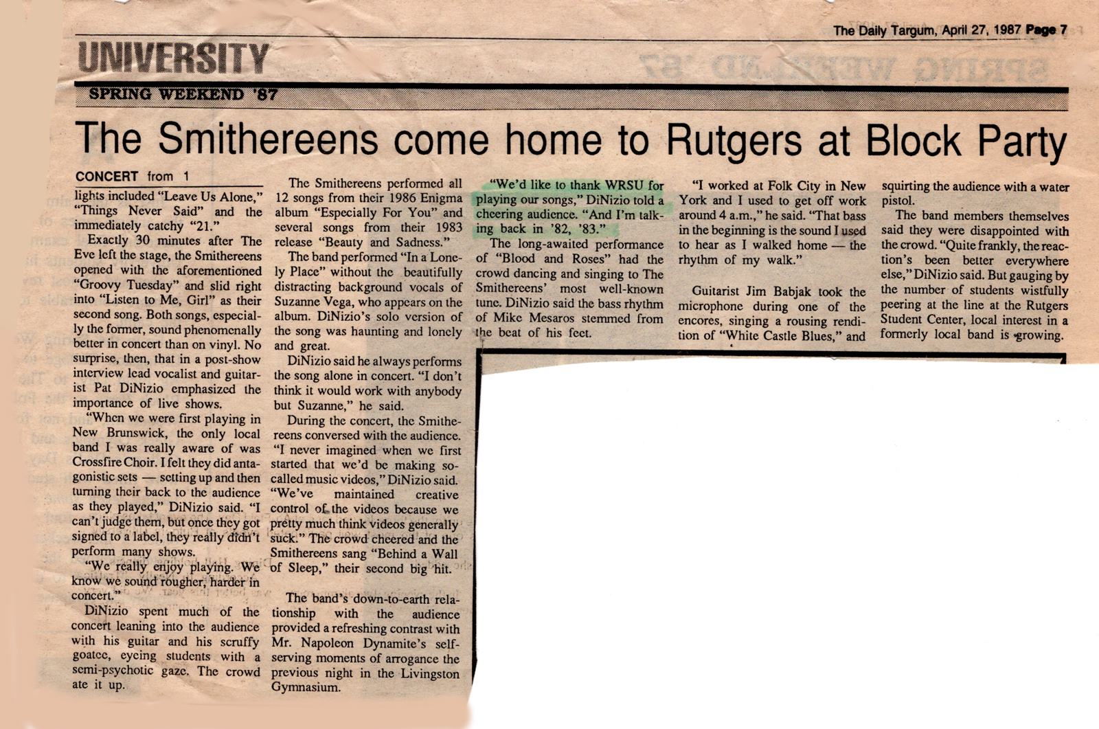 1987 - Smithereens  and WRSU