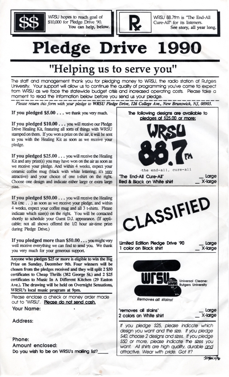 1990 WRSU is always short of money, and especially summer money