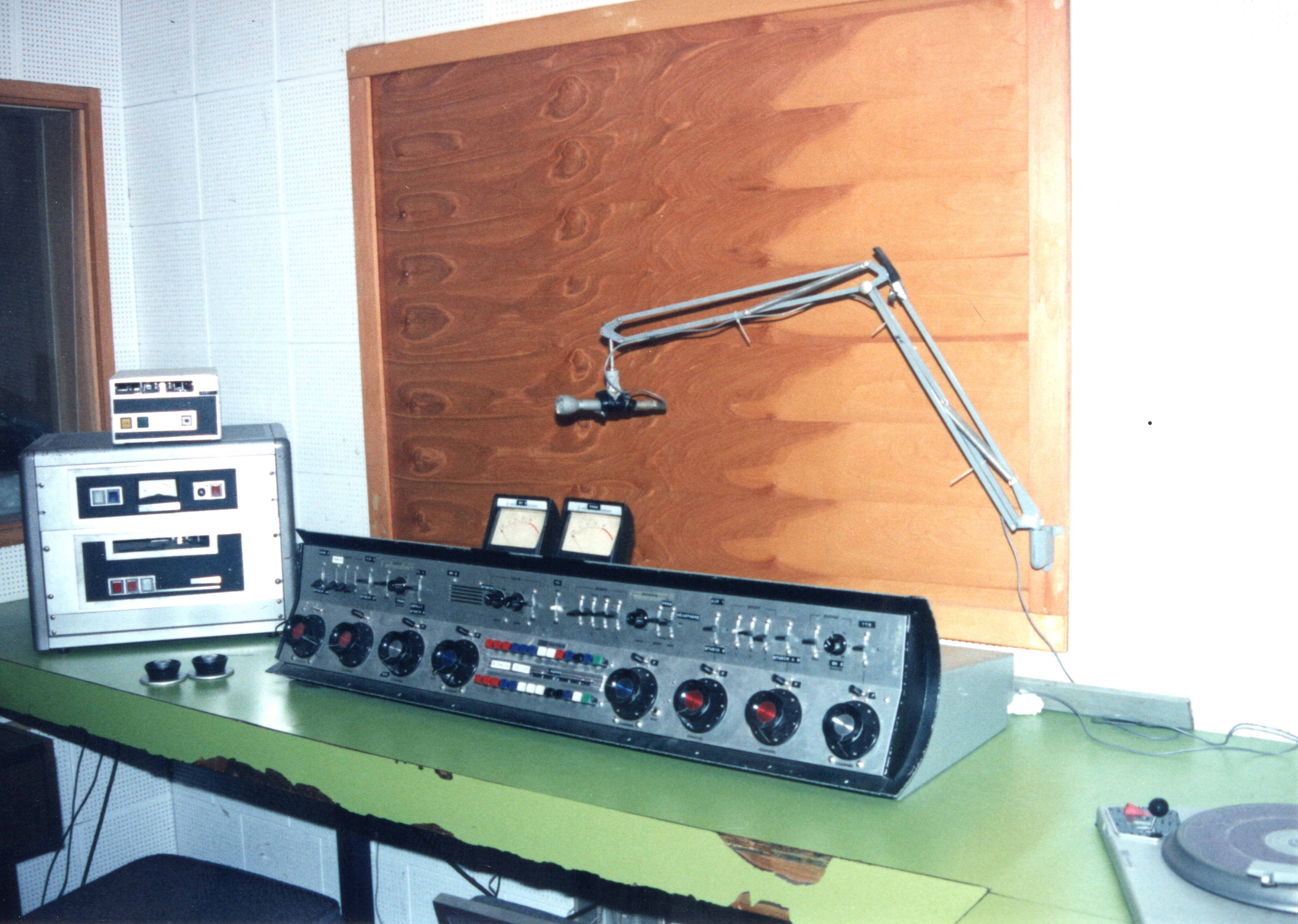 WRSU Studio B - Notice the Wooden panel. This is where the window originally was to look into the VIP Room - Skull and Cross Bones