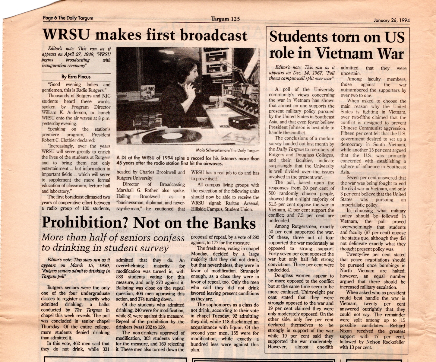 1994 Targum 125th Anniversary Edition - Highlights of top Rutgers Stories since 1869