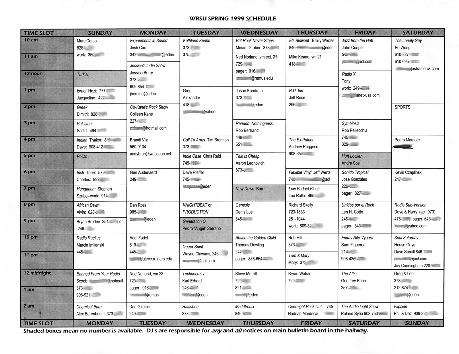 1999 Spring Schedule - How many names can you place a face?