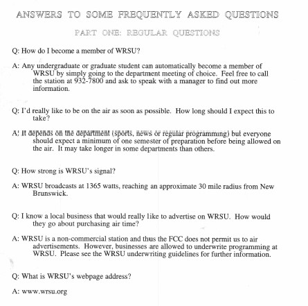 2001 Frequently Asked Questions