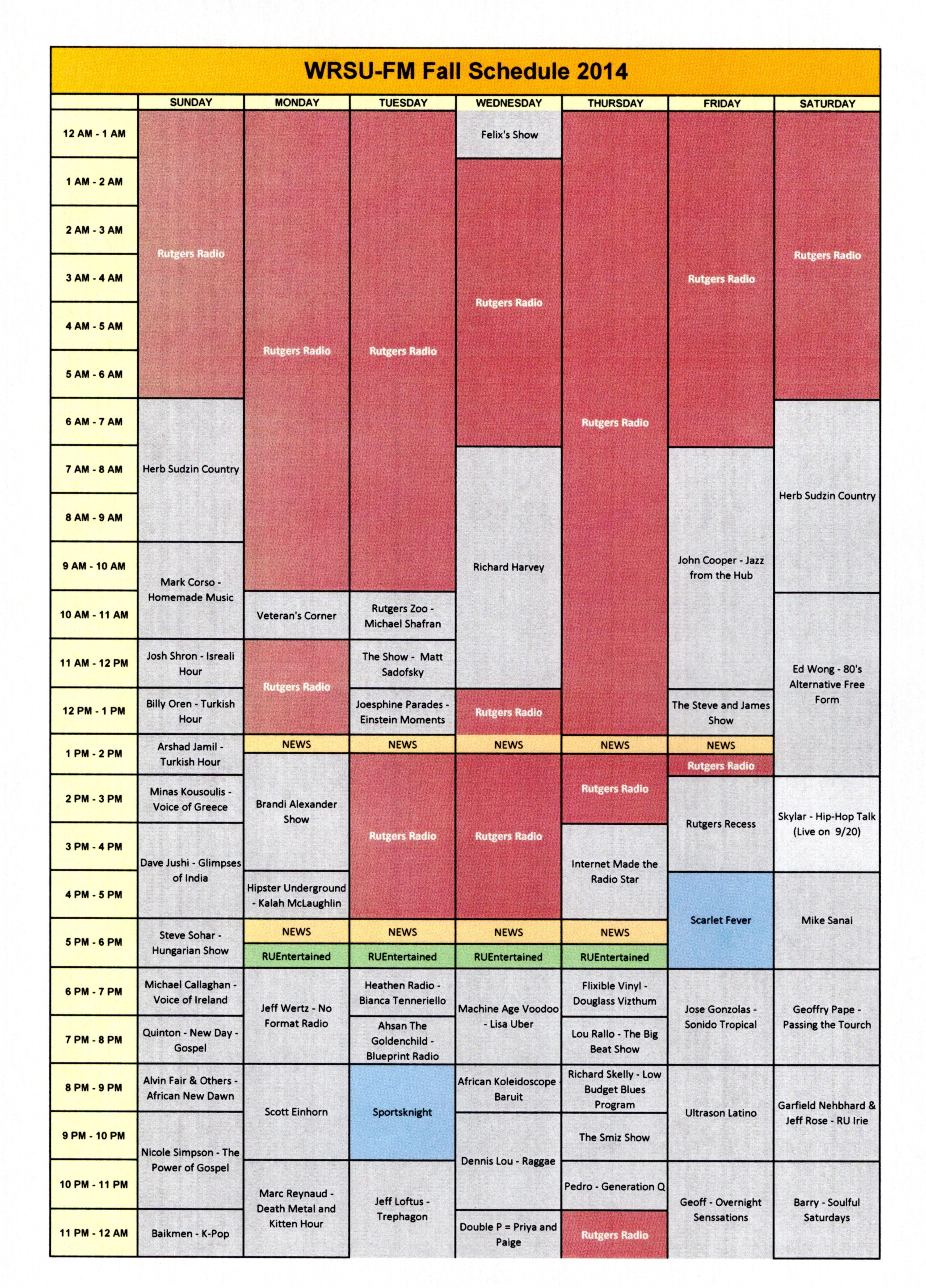 Fall Schedule 2014