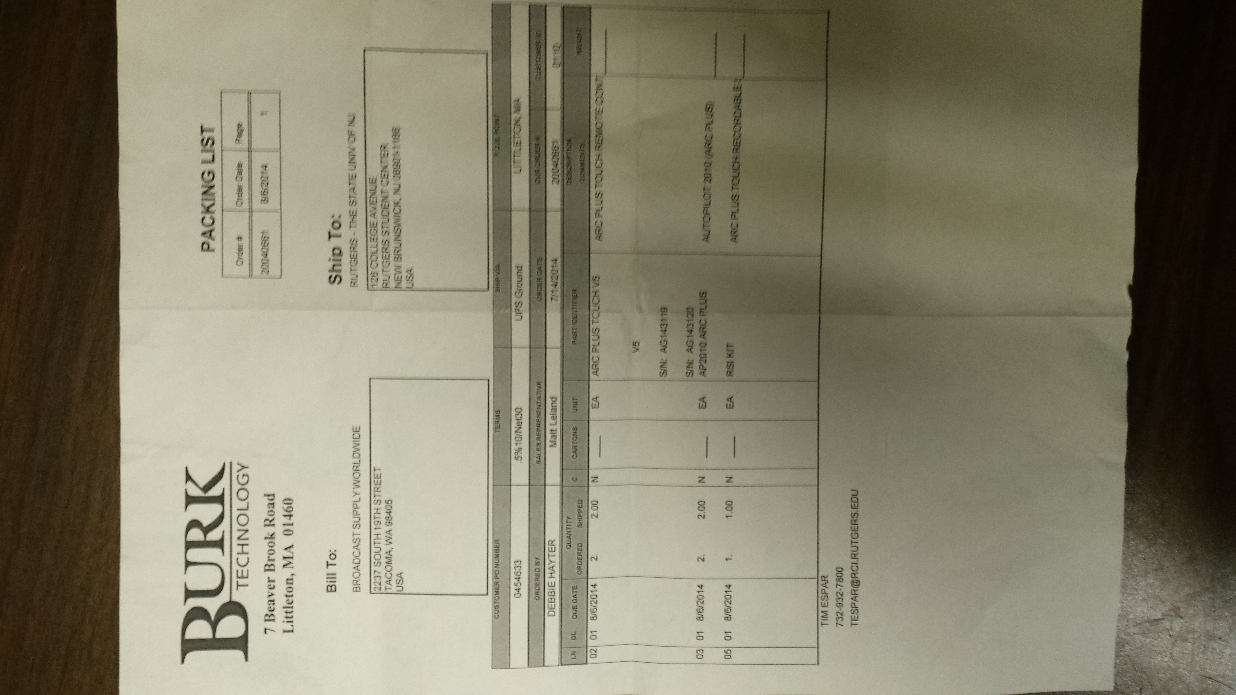 2014 Packing Slip for the New Burk