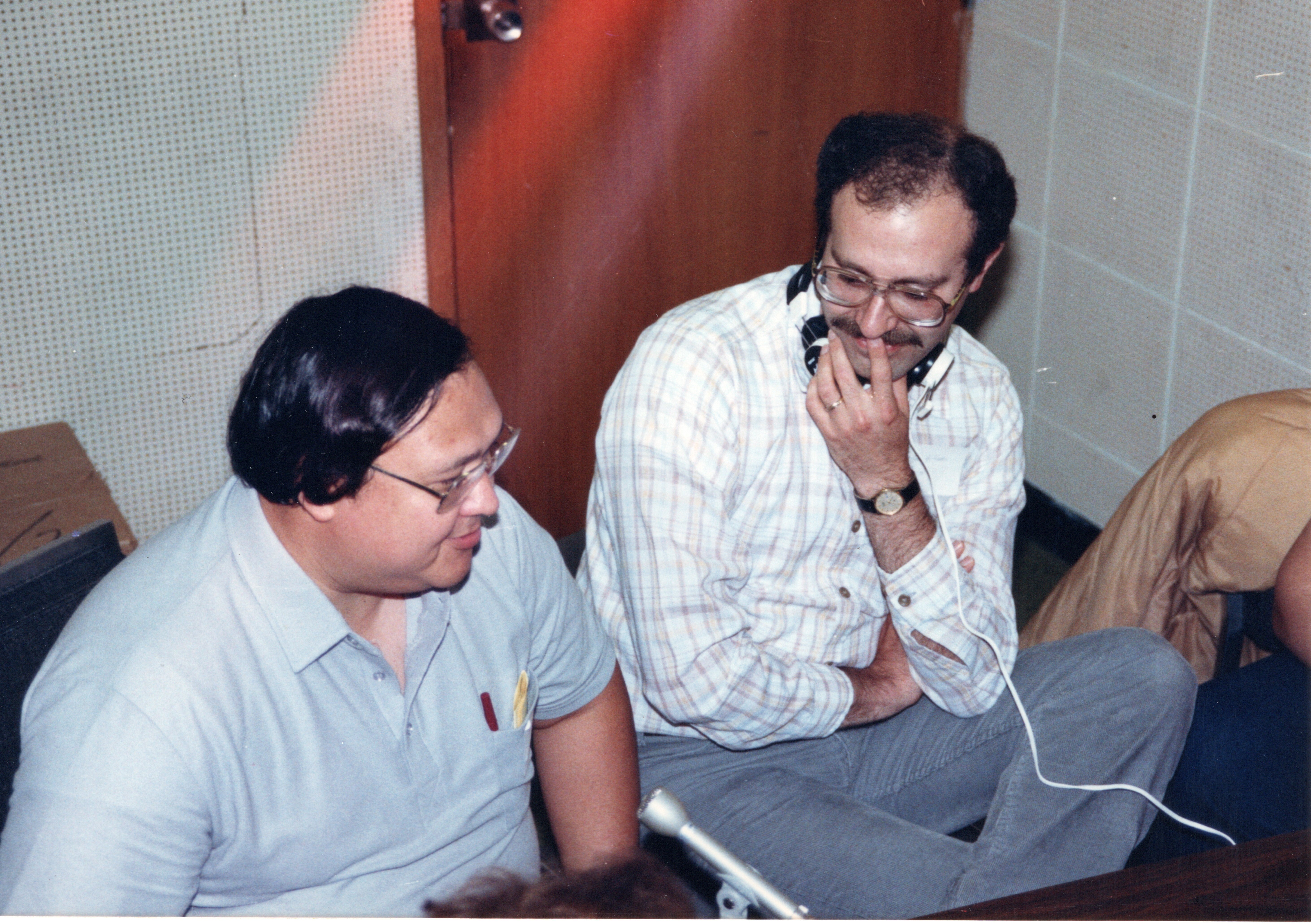 1988 40 Years WRSU Reunion L-R  Rich Harvey 1st FM Chief Engineer, Mark Harris 2nd FM Chief Engineer
