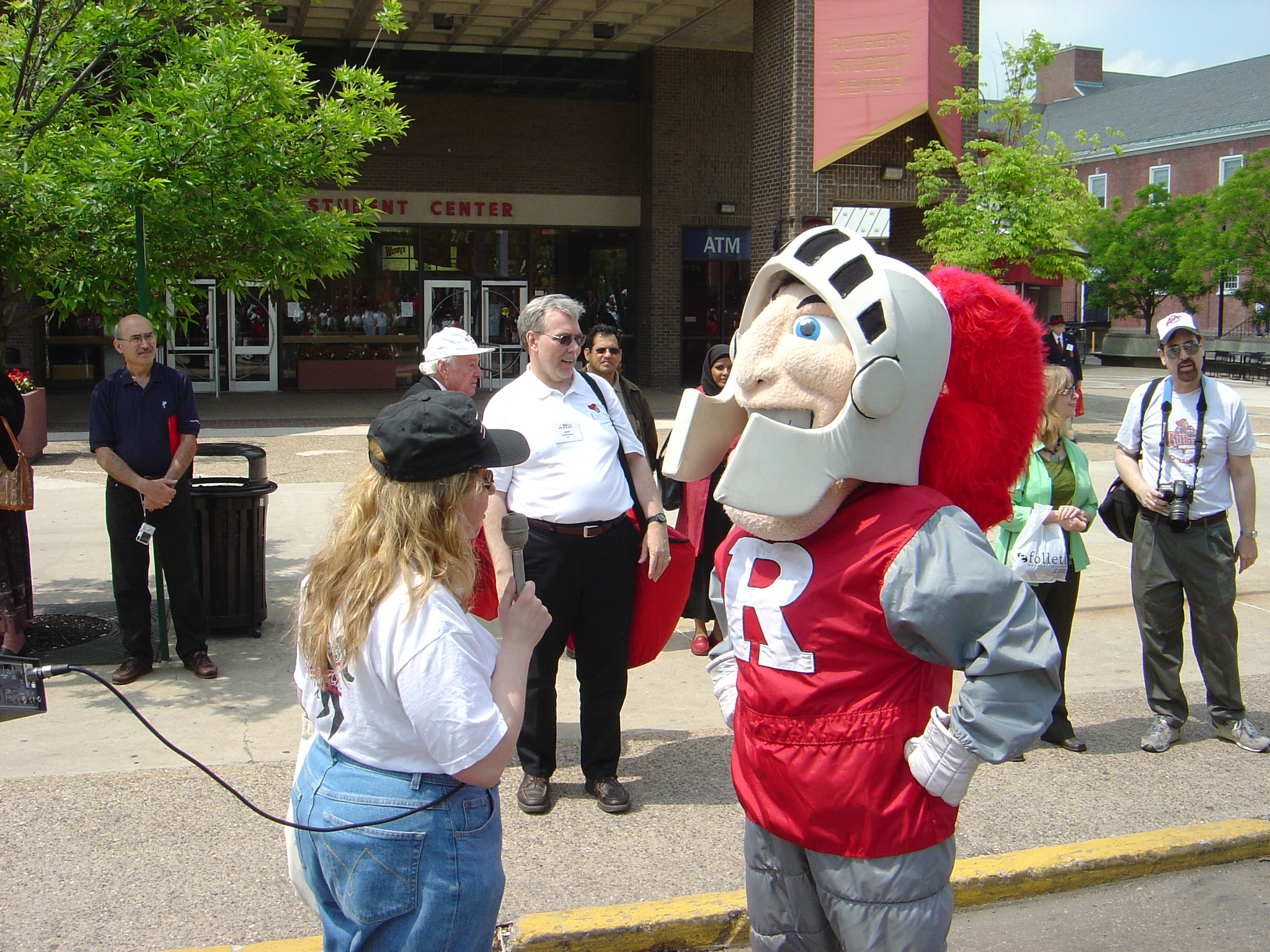 Joyce Romanski with the Scarlet Knight on College Avenue