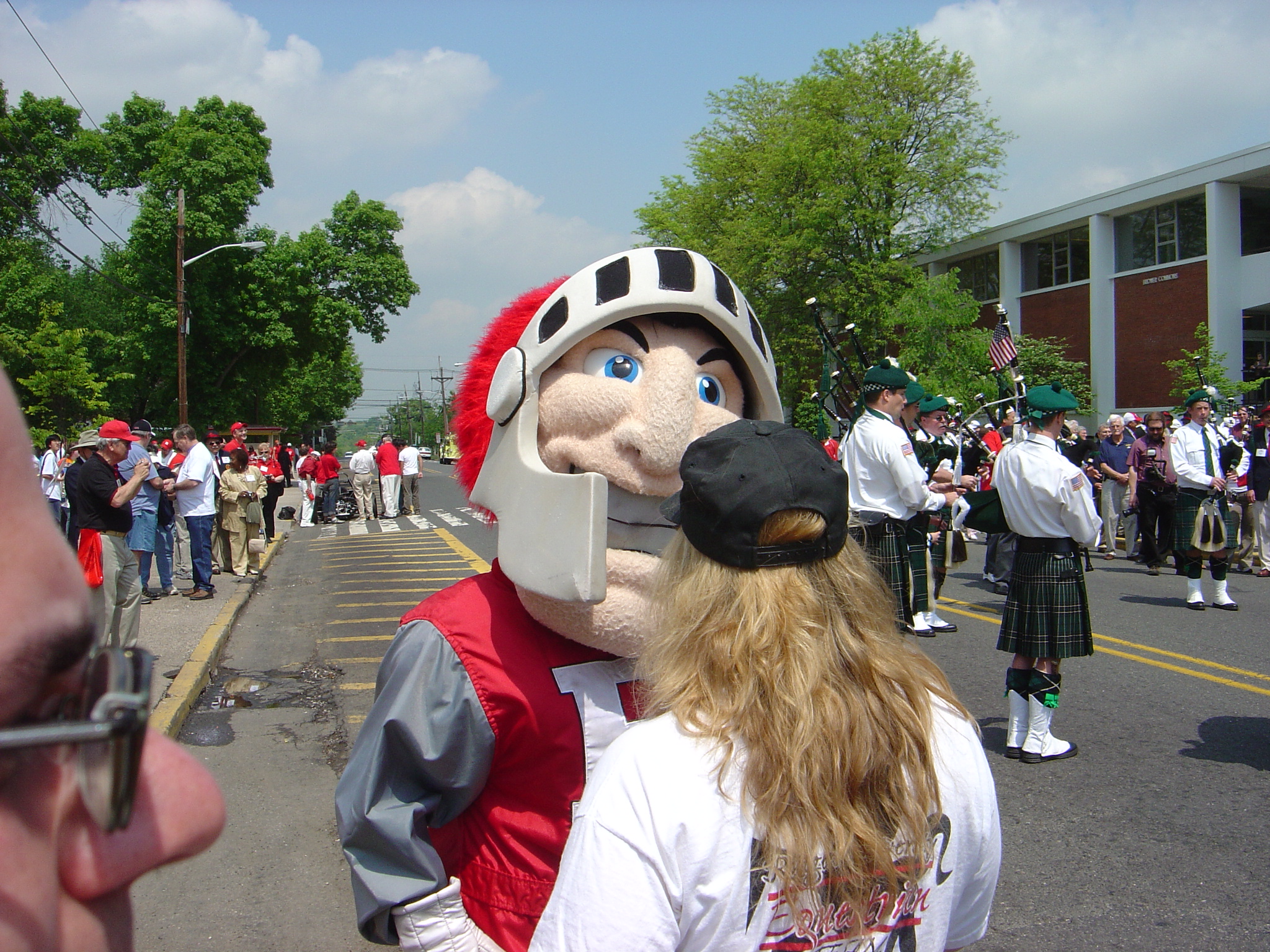 Joyce Romanski with the Scarlet Knight on College Avenue